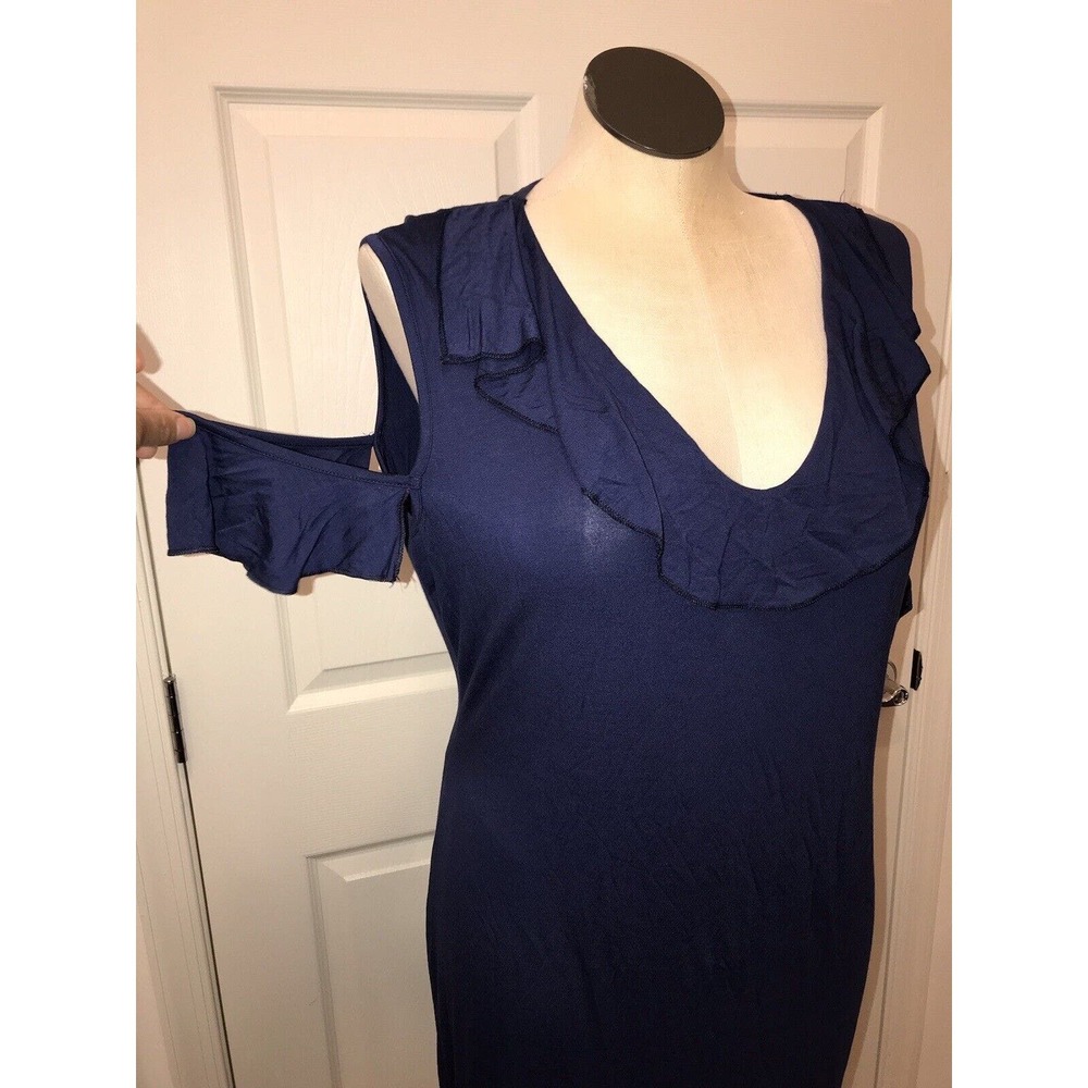 Navy Blue Jersey Sundress XL by Pink Clove, Ruffle Cold Shoulder Midi Dress